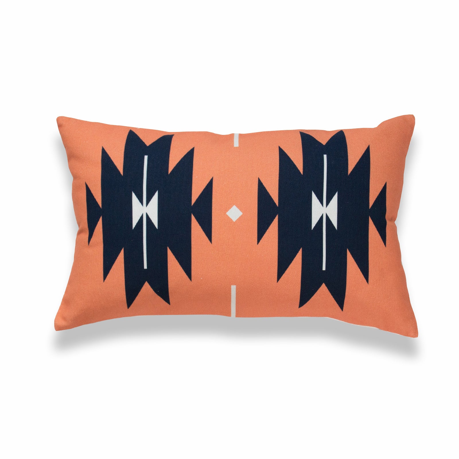 Aztec Print Lumbar Pillow Cover, Diamond, Navy Blue Coral Orange, 12"x20"