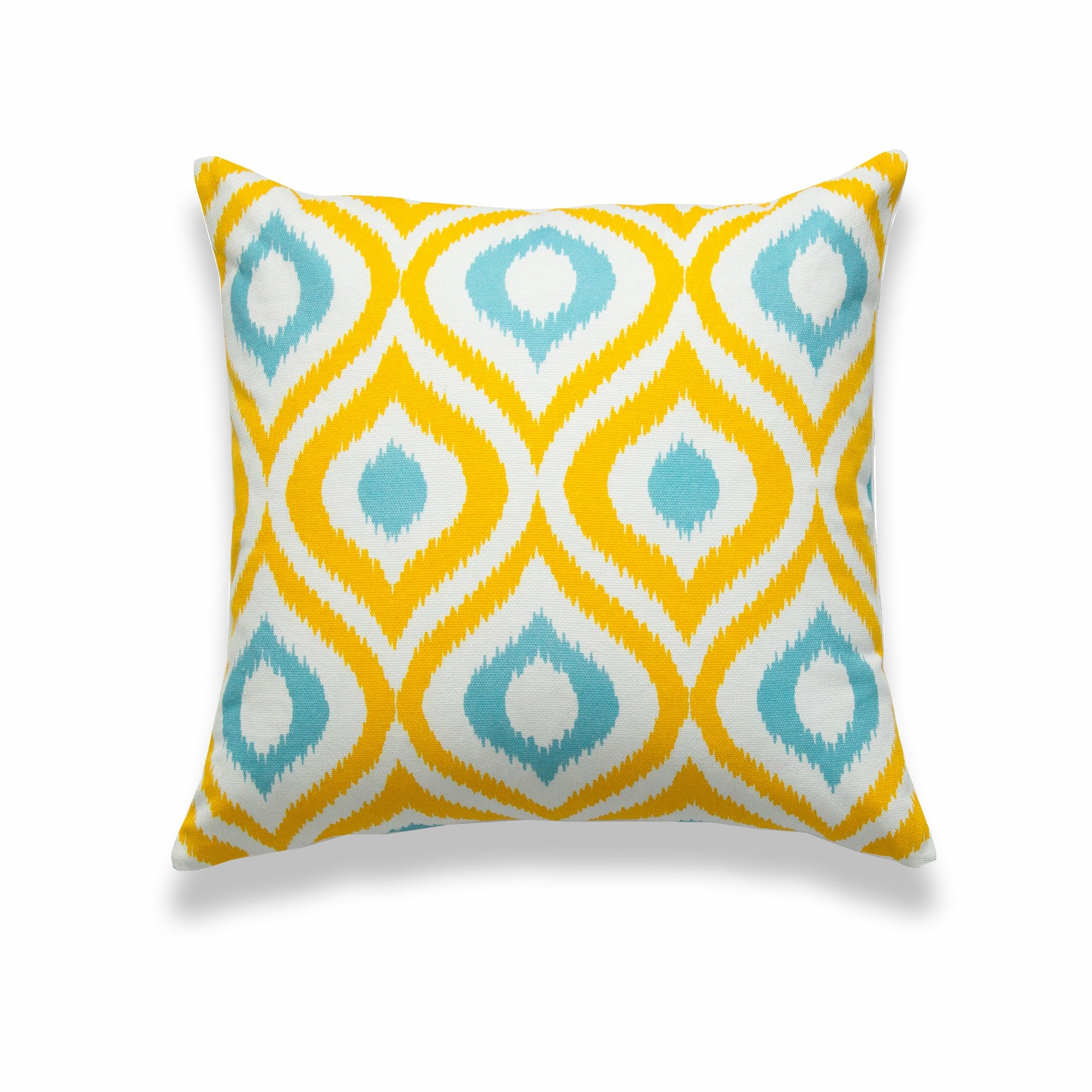 Ikat Inspired Pillow Cover, Diamond, Yellow Aqua, 18"x18"