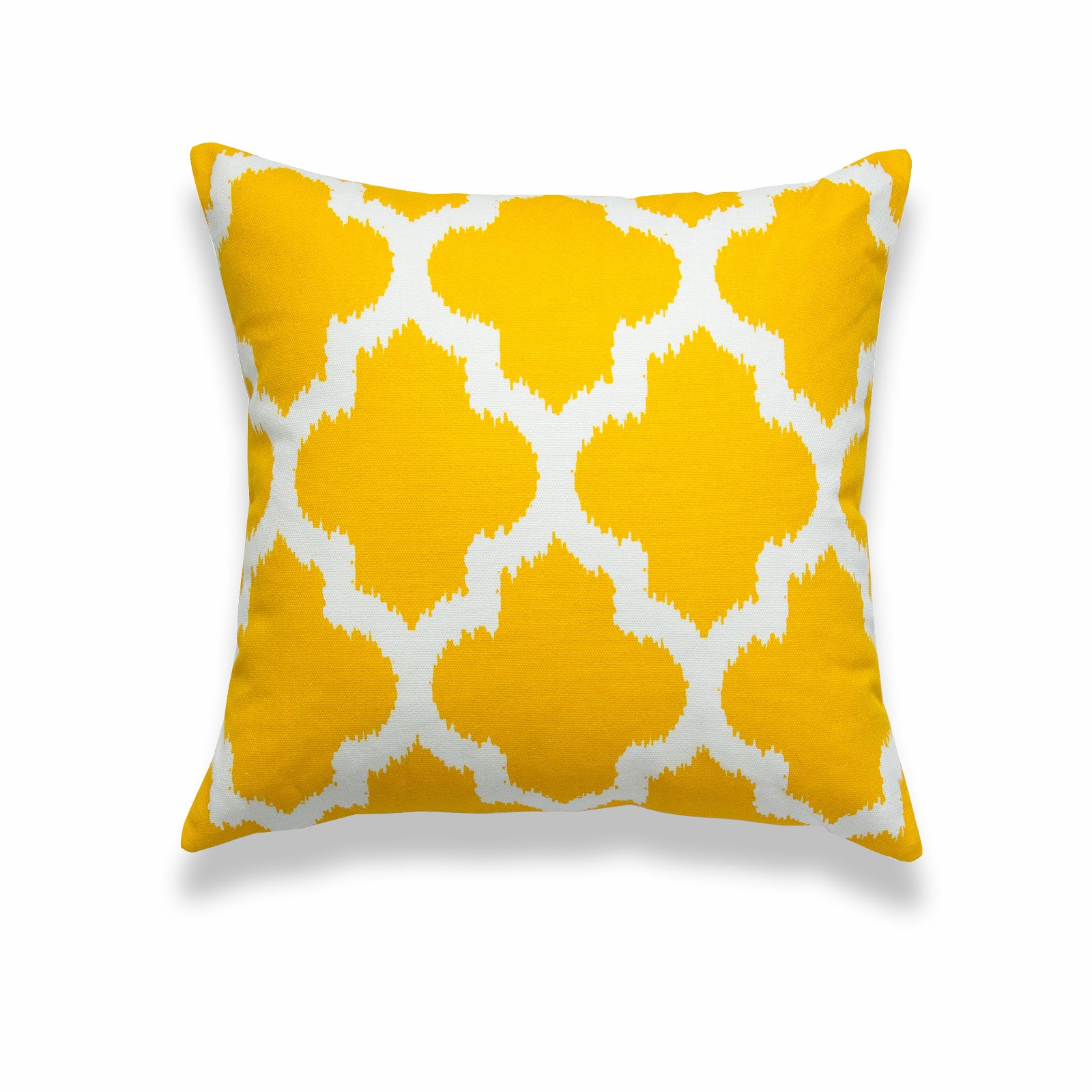 Ikat Inspired Pillow Cover, Moroccan Quatrefoil, Yellow White , 18"x18"