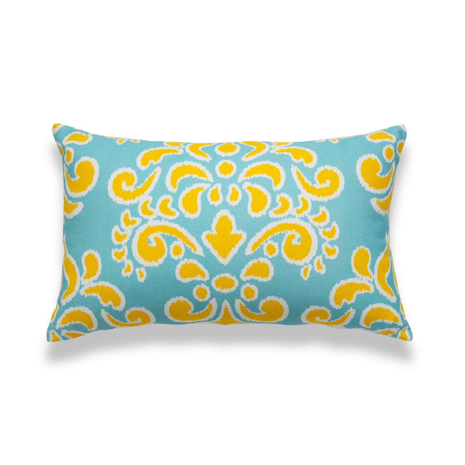 Ikat Inspired Lumbar Pillow Cover, Damask, Yellow Aqua , 12"x20"