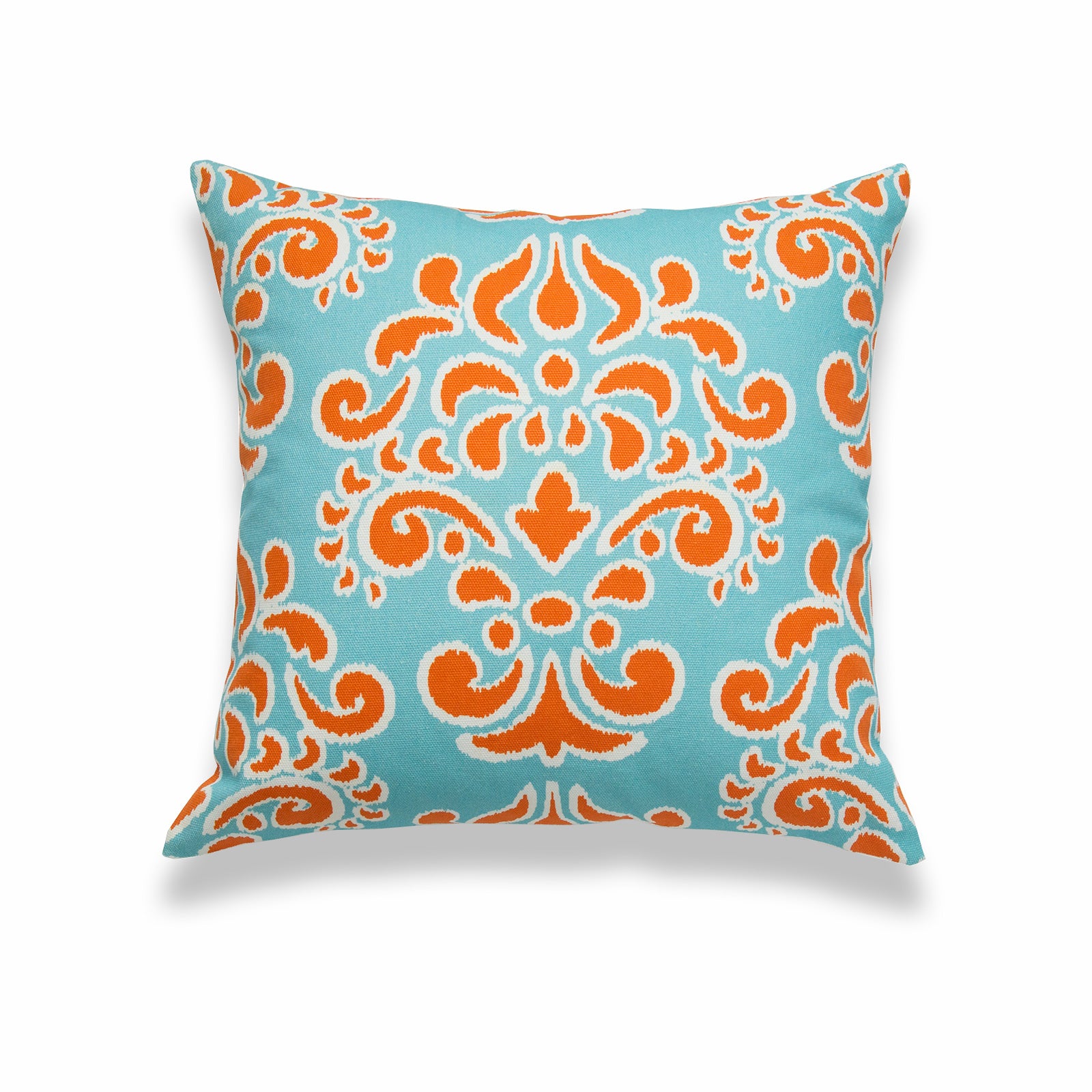 Ikat Inspired Pillow Cover, Damask, Orange Aqua, 18"x18"