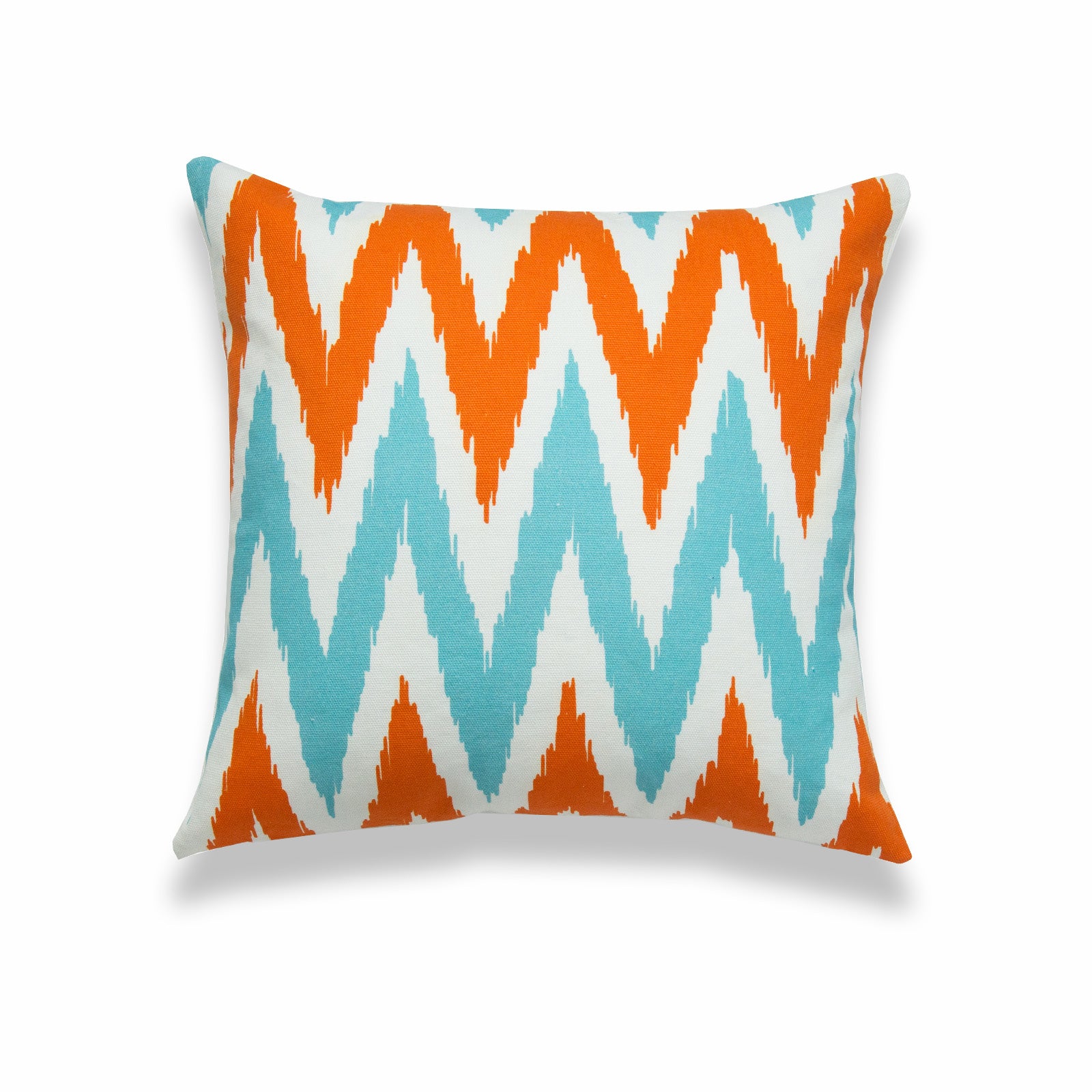 Ikat Inspired Pillow Cover, Zigzag Chevron, Orange Aqua, 18"x18"