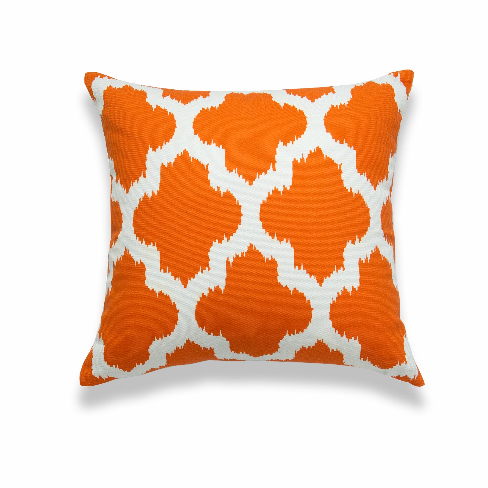 Ikat Inspired Pillow Cover, Moroccan Quatrefoil, Orange White, 18"x18"