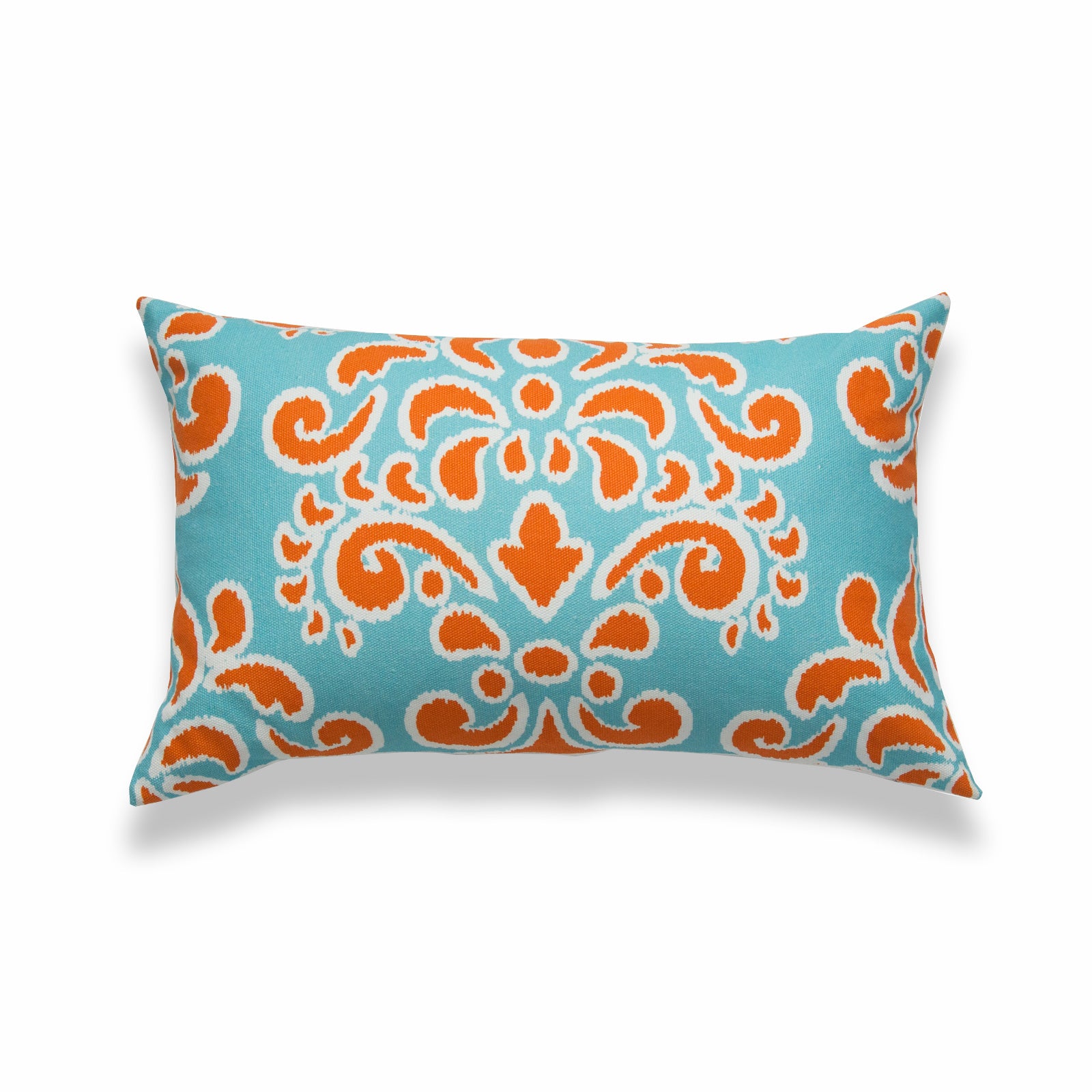 Ikat Inspired Lumbar Pillow Cover, Damask, Orange Aqua, 12"x20"
