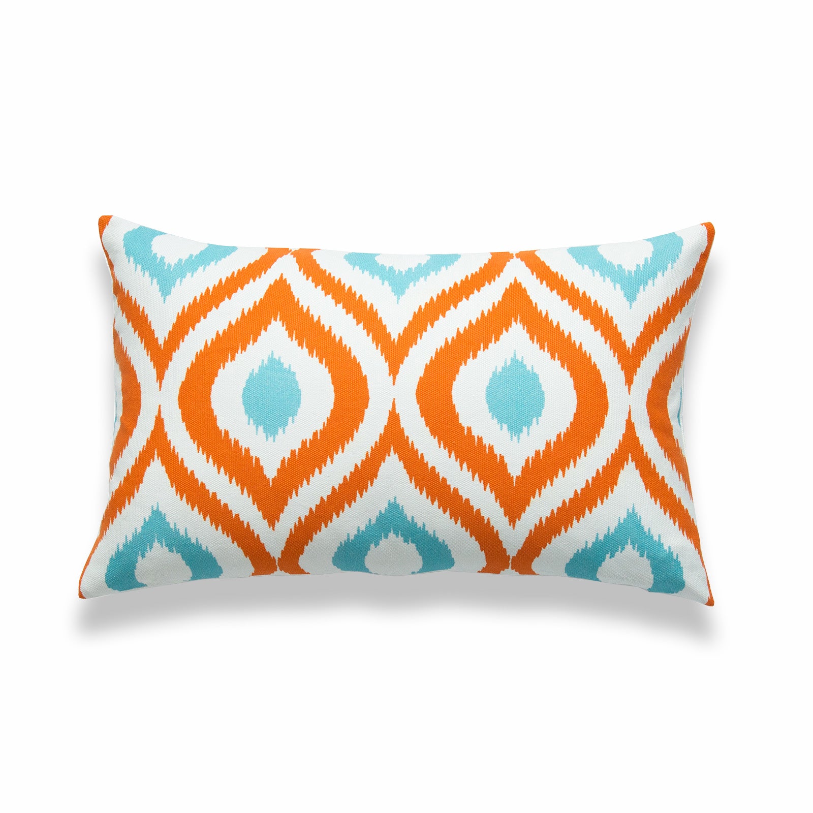 Ikat Inspired Lumbar Pillow Cover, Diamond, Orange Aqua, 12"x20"