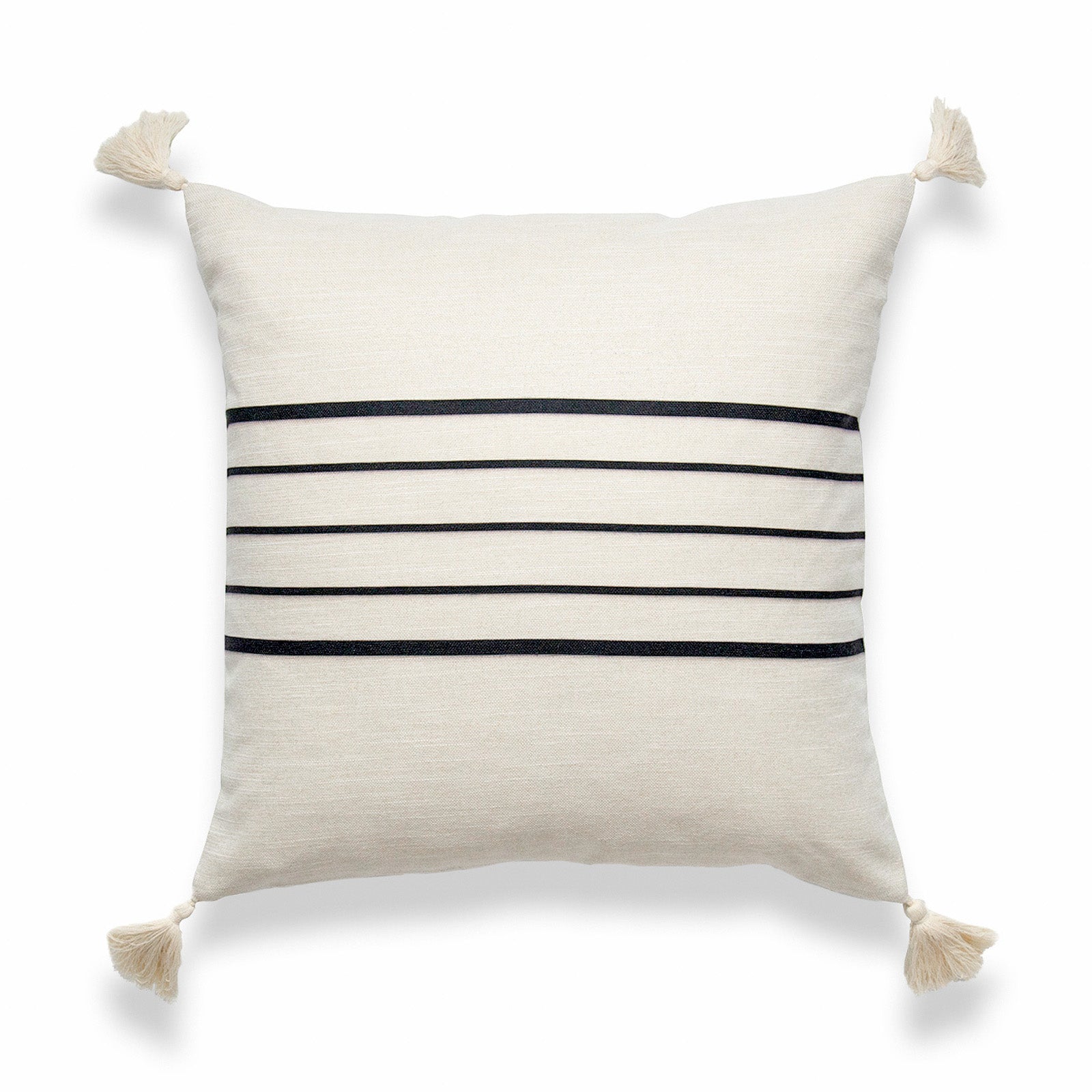 Moroccan Tassel Neutral Pillow Cover, Geo Stripes, Beige Balck, 18"x18"