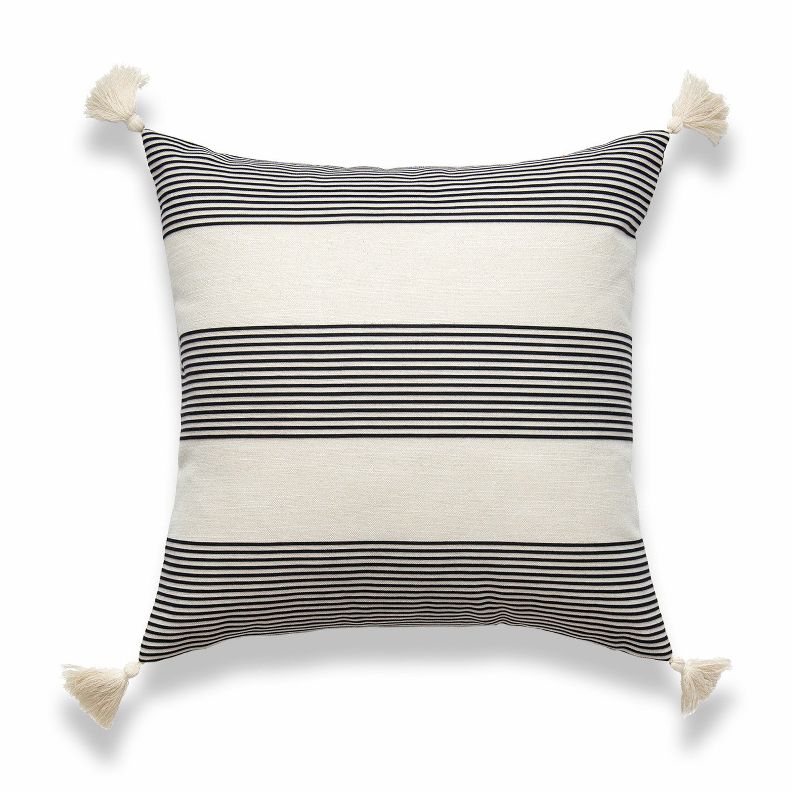 Moroccan Tassel Neutral Pillow Cover, Stripes, Gray Beige, 18"x18"