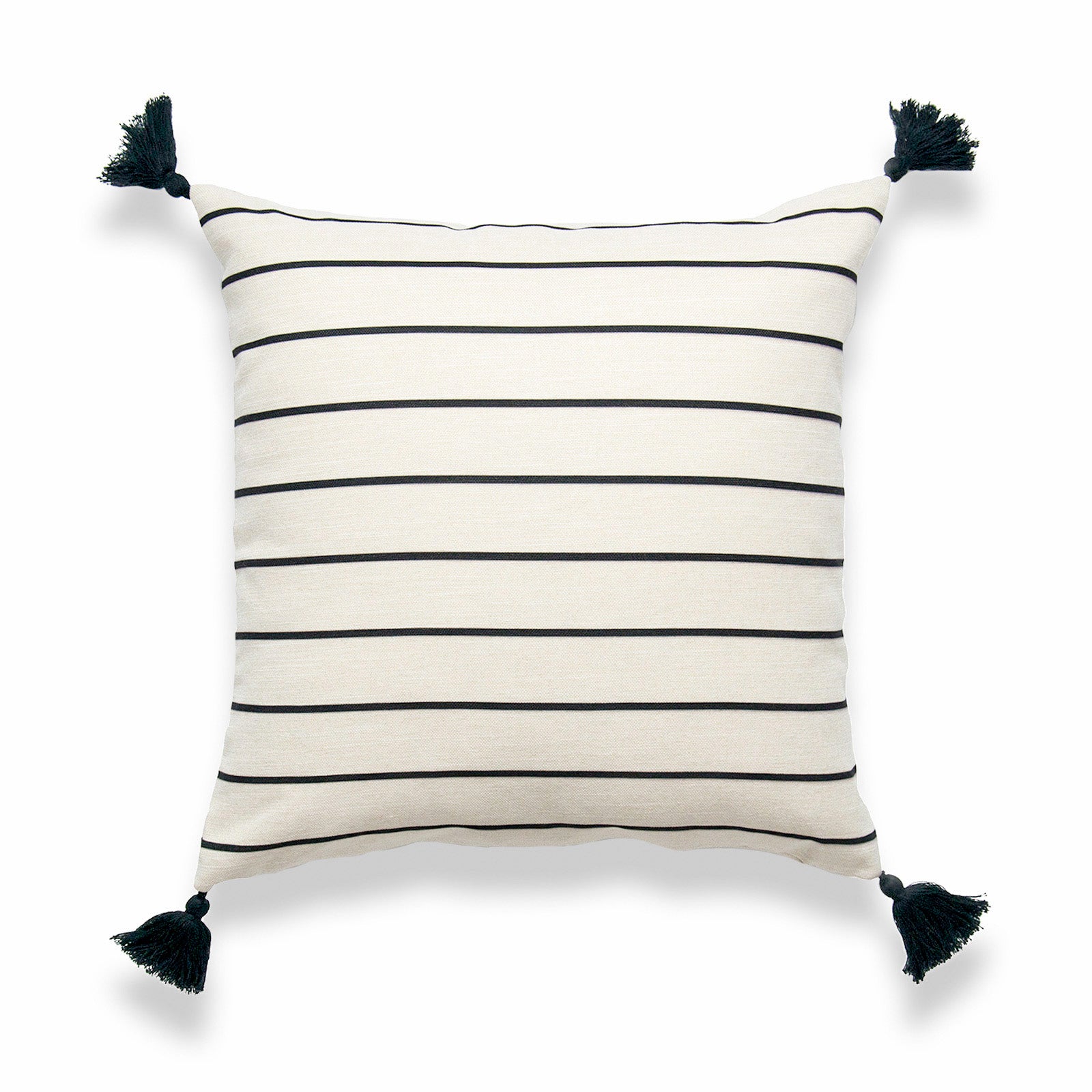 Moroccan Tassel Neutral Pillow Cover, Striped, Beige Balck, 18"x18"