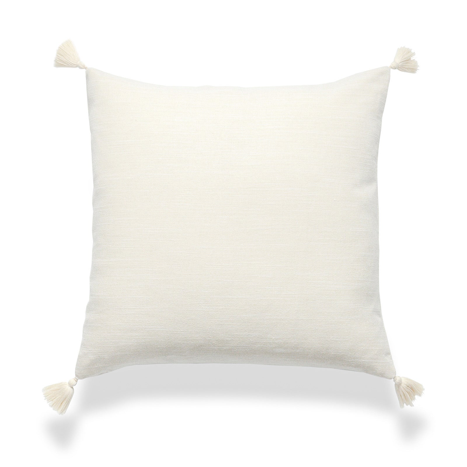 Neutral Throw Pillow Cover, Beige Plain With Tassels, 20"x20"