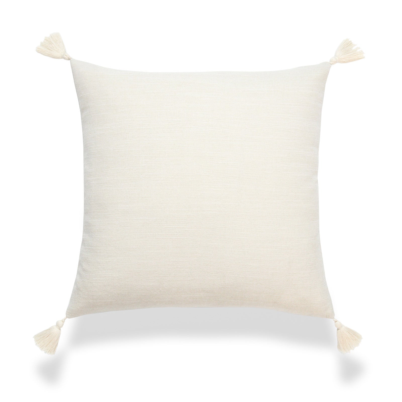Neutral Throw Pillow Cover, Beige Plain With Tassels, 18"x18"