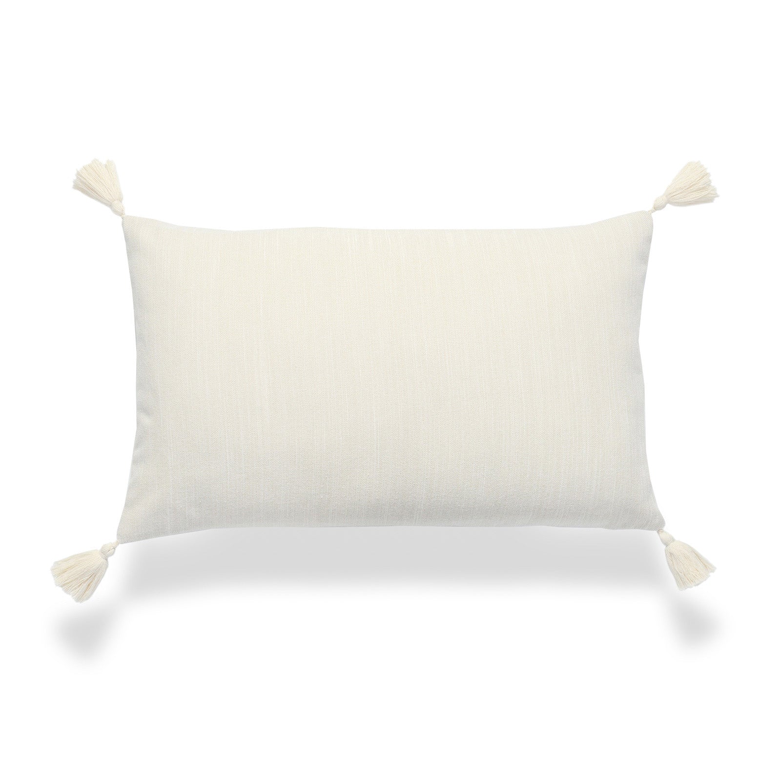 Neutral Lumbar Pillow Cover, Beige Plain With Tassels, 12"x20"