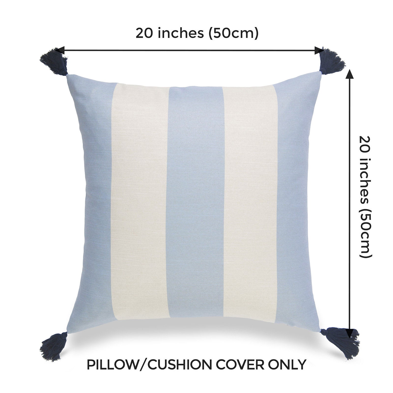 Light Blue Pillow Cover, Malta, Striped Tassel | Hofdeco