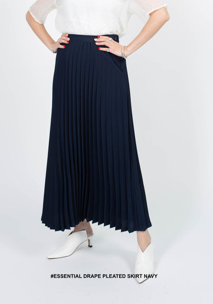 Essential Drape Pleated Skirt Navy