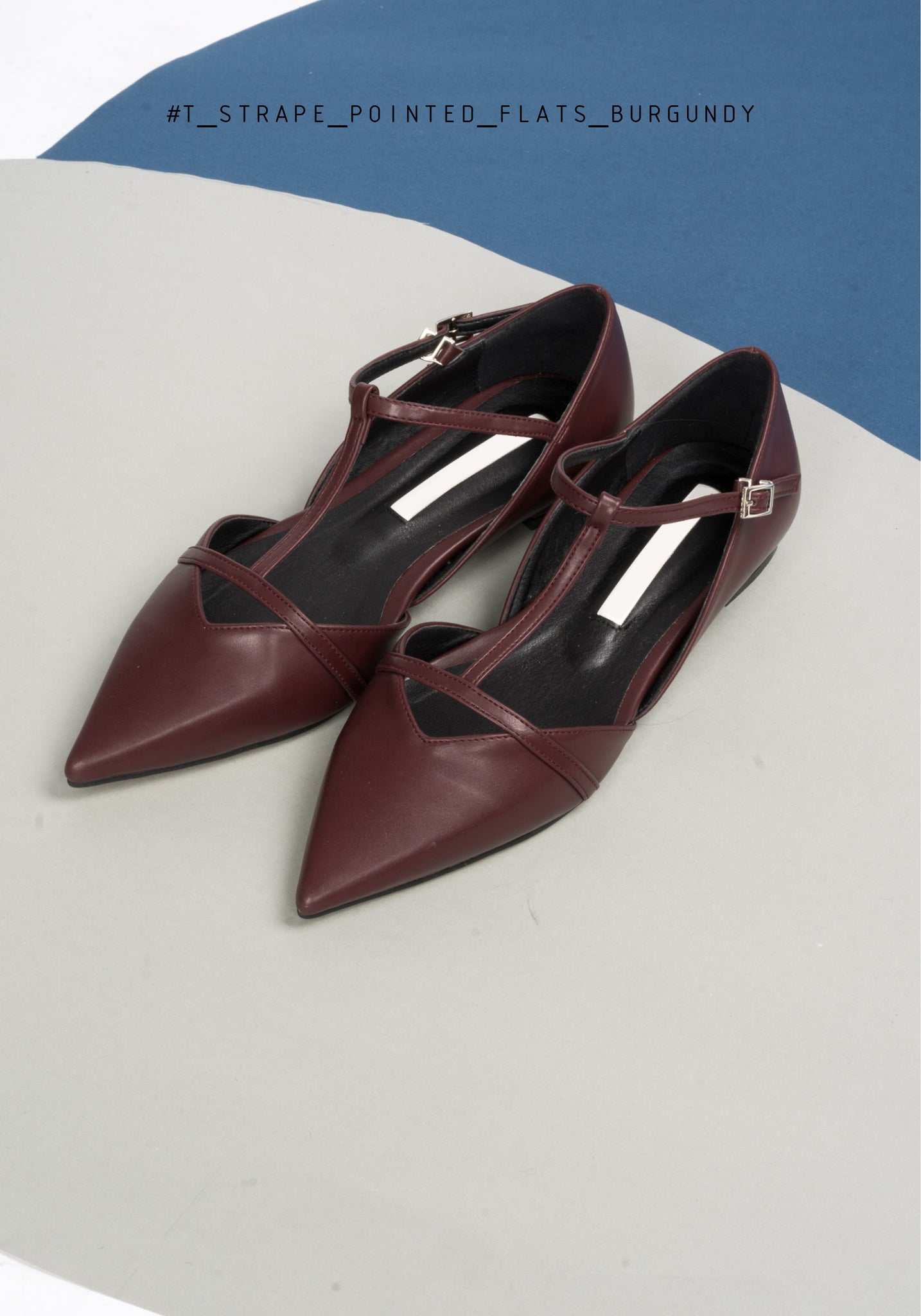 T-Strap Pointed Flats Burgundy | WHOAMI 