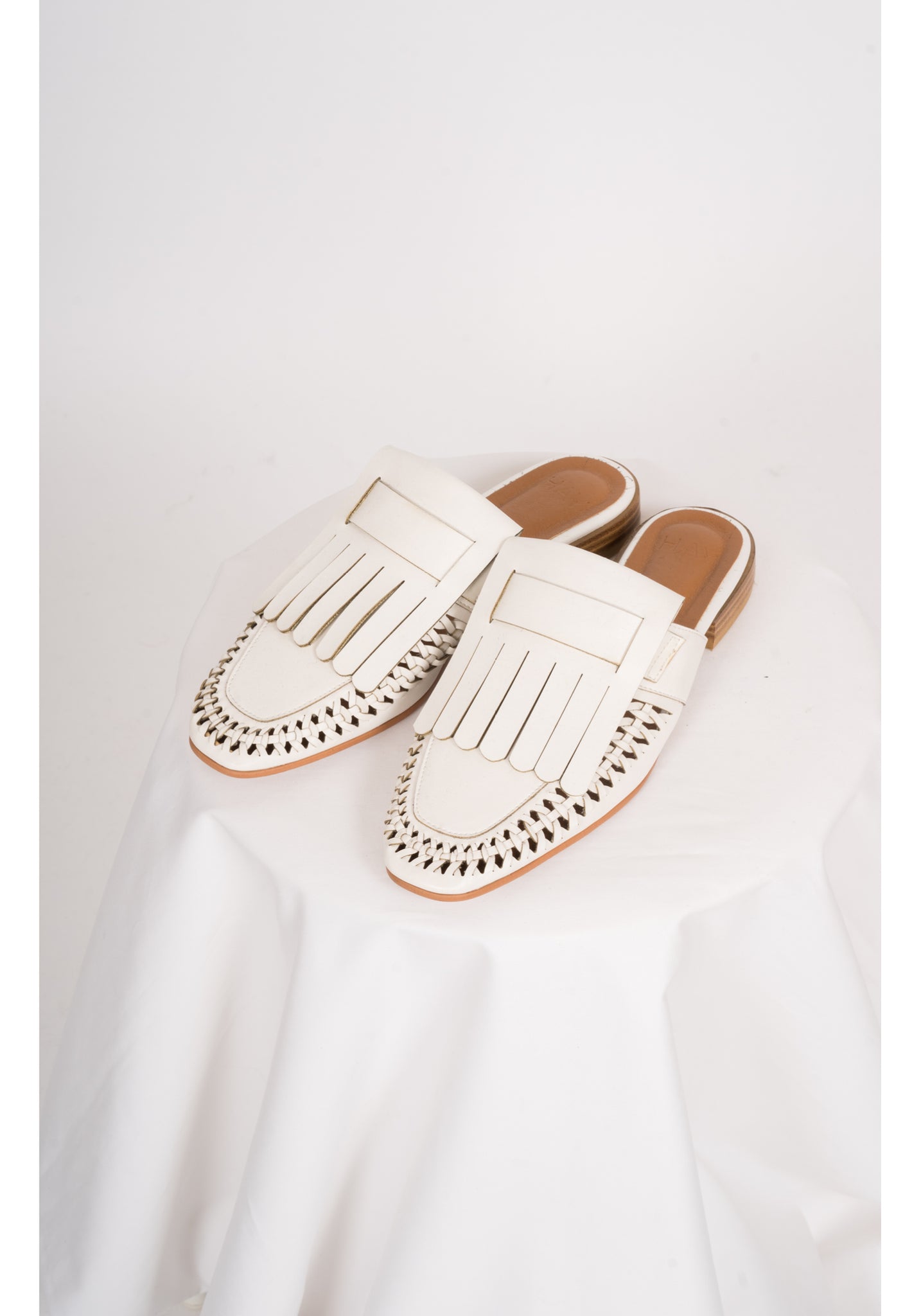 woven mules white