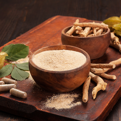 A bowl of Ashwagandha and and ashwagandha crop 