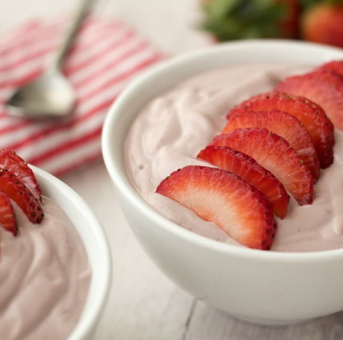 Yogurt with sliced strawberry toppings