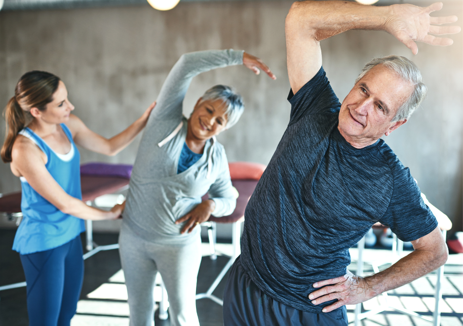 Elderly people doing some stretching