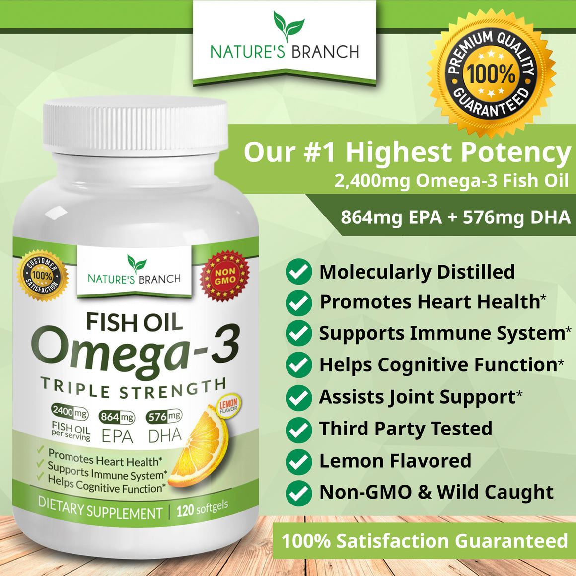 TRIPLE STRENGTH Omega 3 Fish Oil 2500mg (Highest Potency EPA + DHA ...