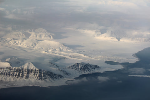 Aerial View of Svalbard Wilderness Mountains Fjords and Glaciers