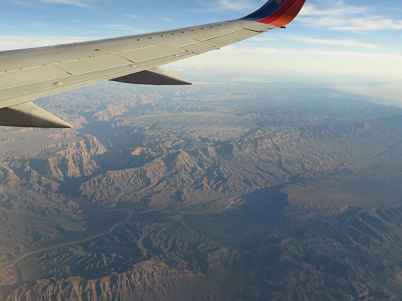 Colorado River seen entering the Grand Canyon from airplane
