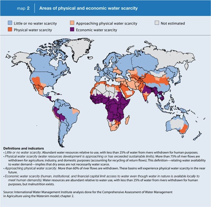 Economic and physical water scarcity world map