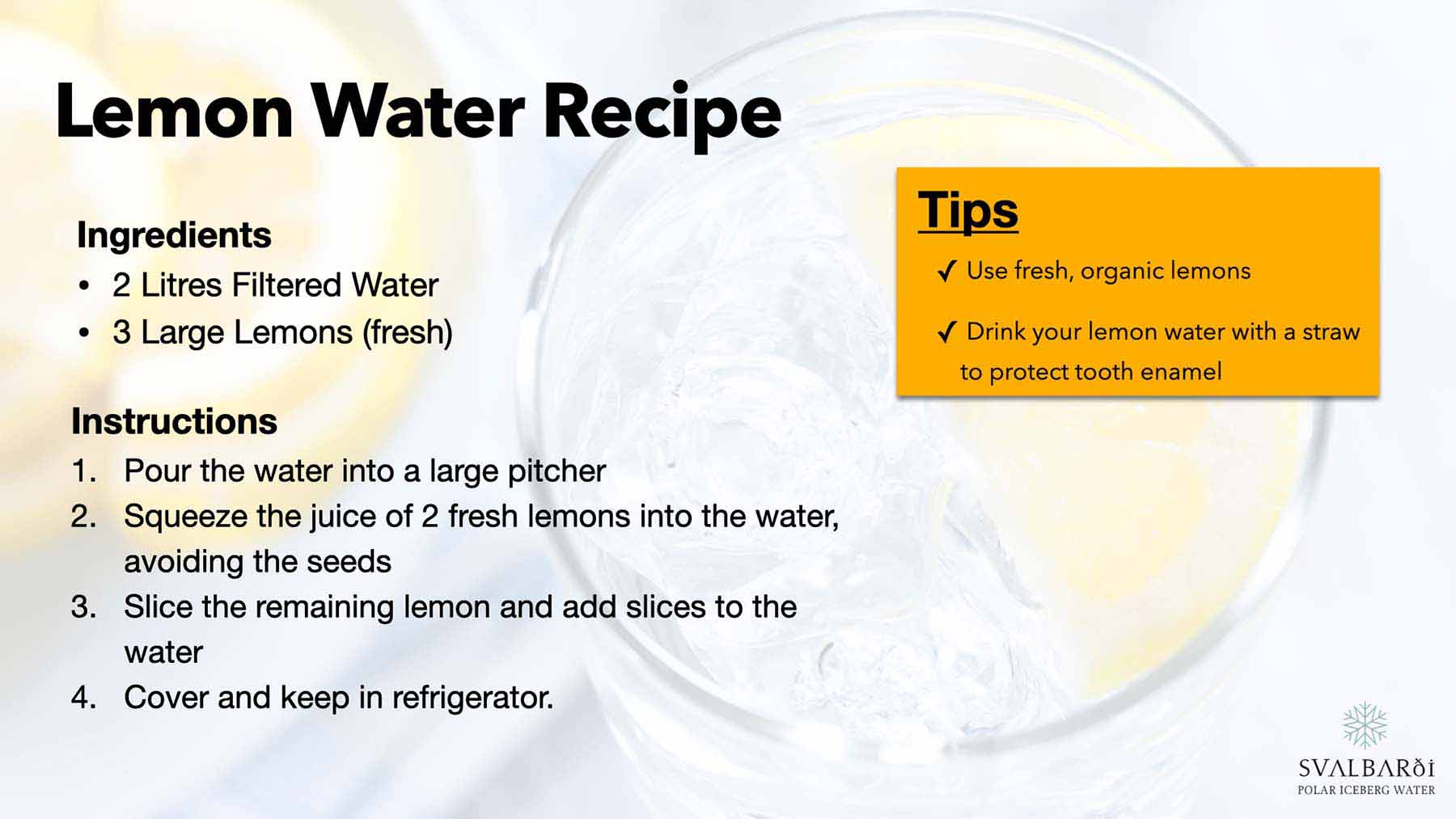 Recipe for homemade lemon water