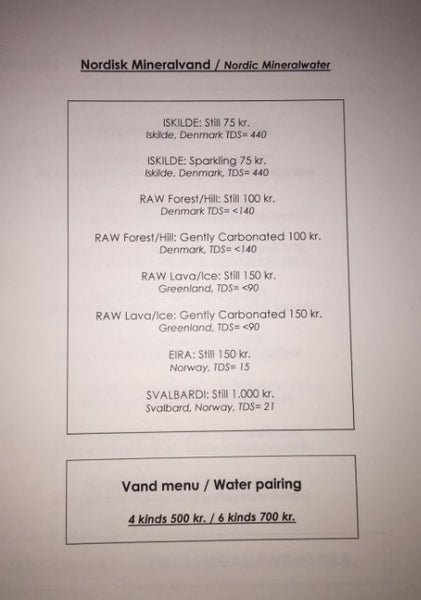 nordic water menu