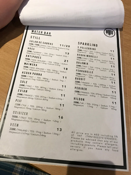 water menu