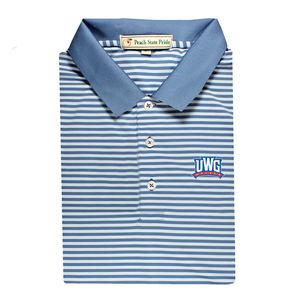 UWG Sky Blue & Navy Classic Stripe Performance Polo - Knit Collar ...