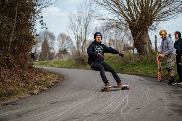 Jonas van Gucht sliding on the FiveO 64mm Classics skateboard wheels 