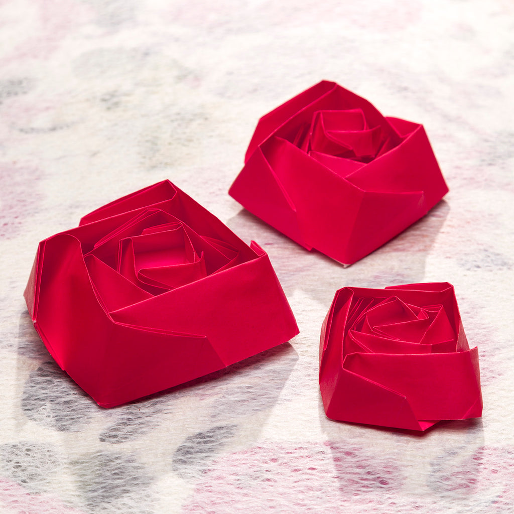 Origami red rose in three sizes