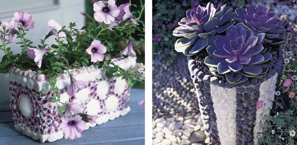 Pebble mosaic plant pots