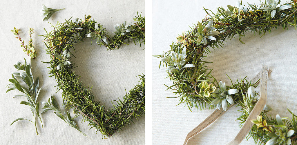 Rosemary heart wreath project steps 3 and 4