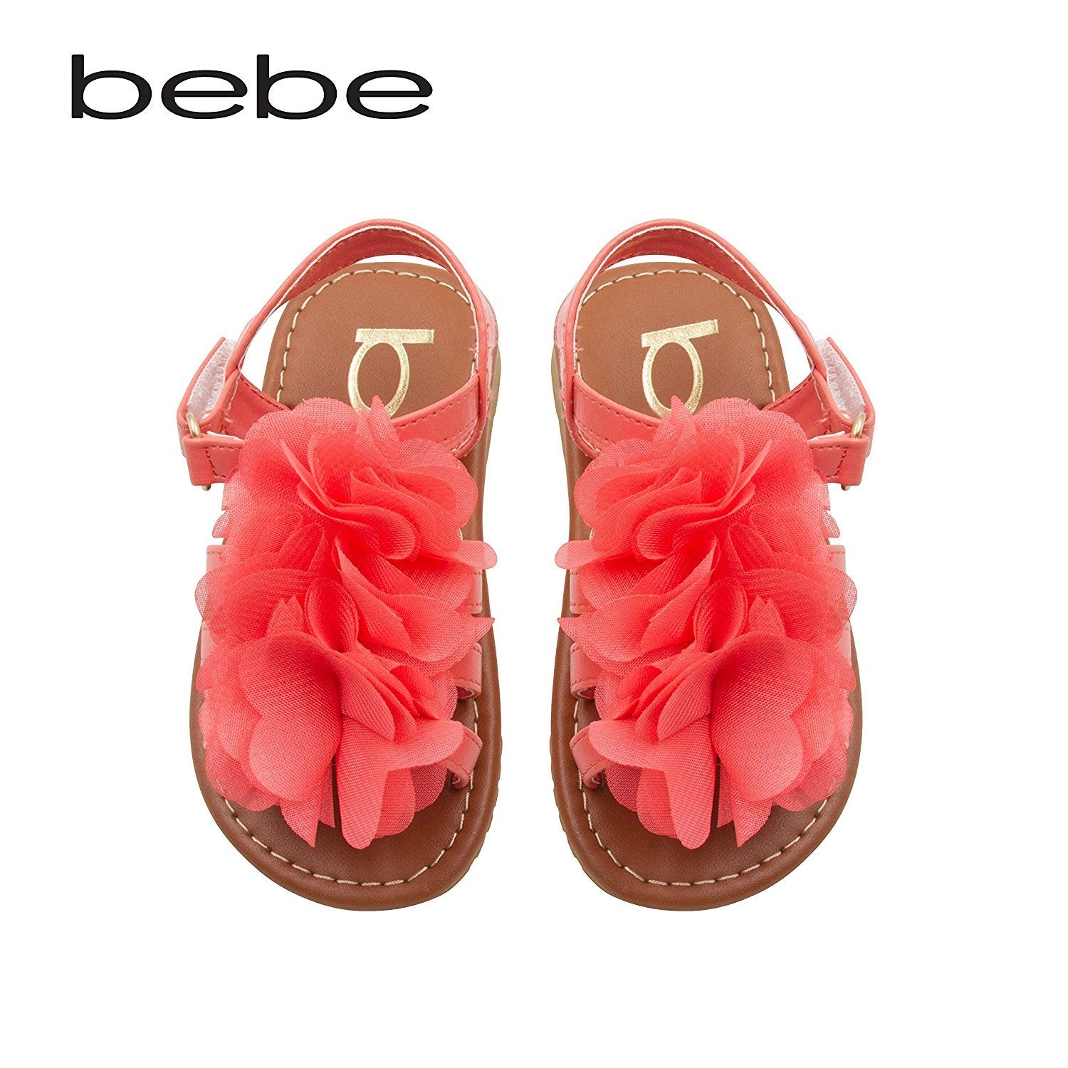 Bebe Toddler Girls Sandals With Chiffon Flower 7 8 Coral Trendilize