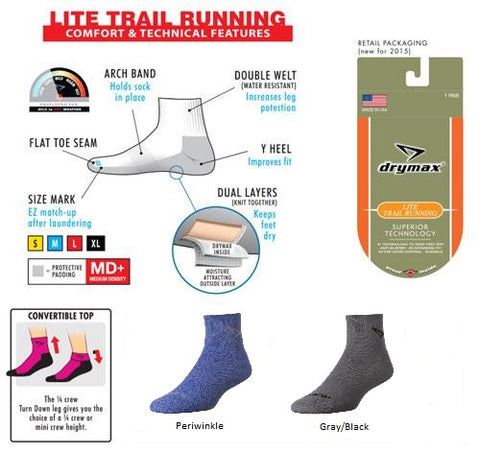 Drymax Lite Trail Running Turndown 1/4 Crew Running Socks – SockGeek.com