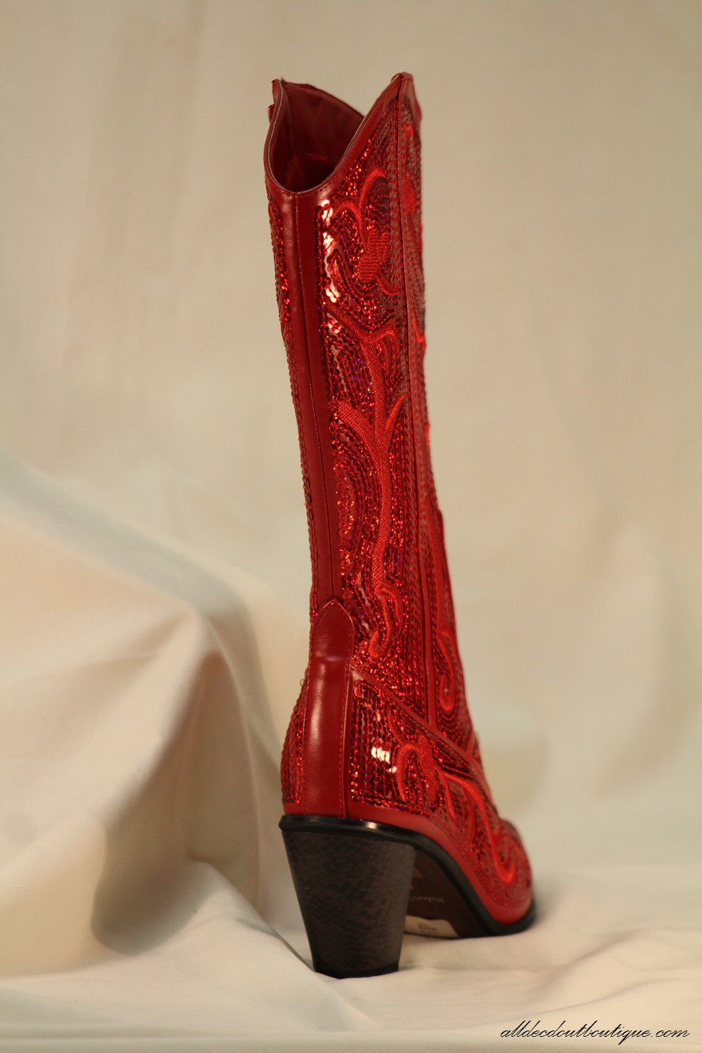 red sequin cowboy boots