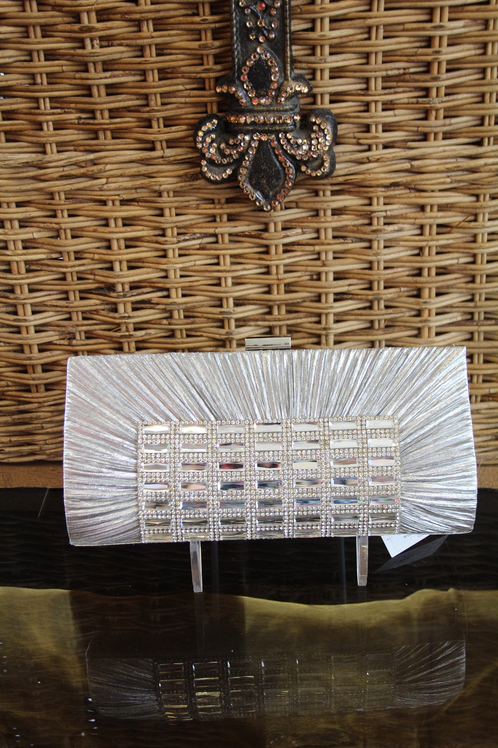 ADO | Crystal Clutch Purse/Wallet Rectangle Silver