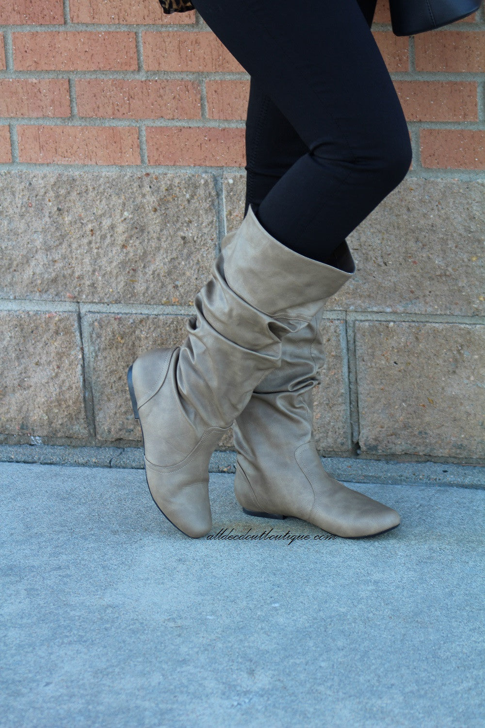 taupe mid calf boots
