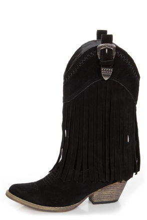 black cowboy boots with fringe