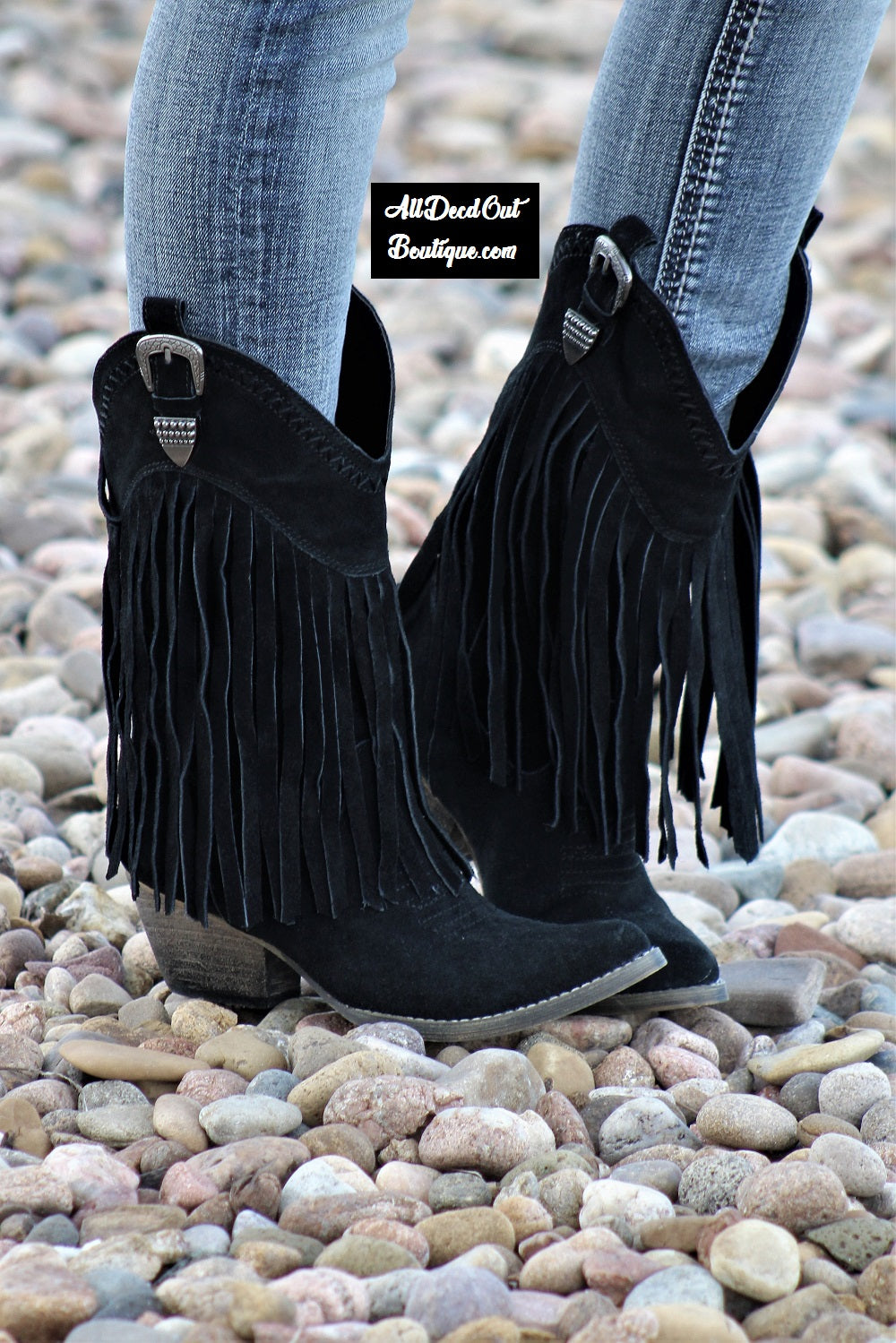 black cowboy boots with fringe