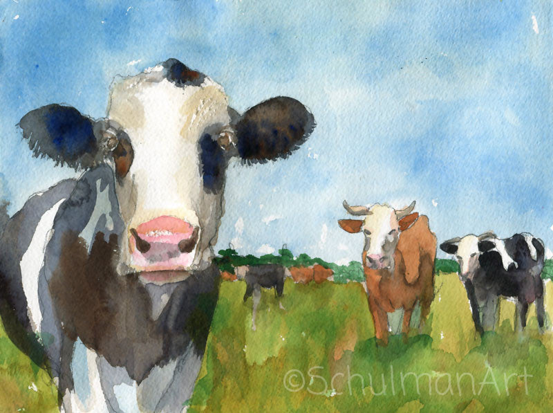 Cow art | farm animals | watercolor | original art | farm art