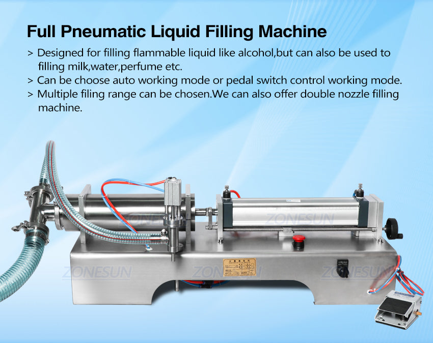 ZONESUN Single Nozzle Fully Pneumatic Liquid Filling Machine