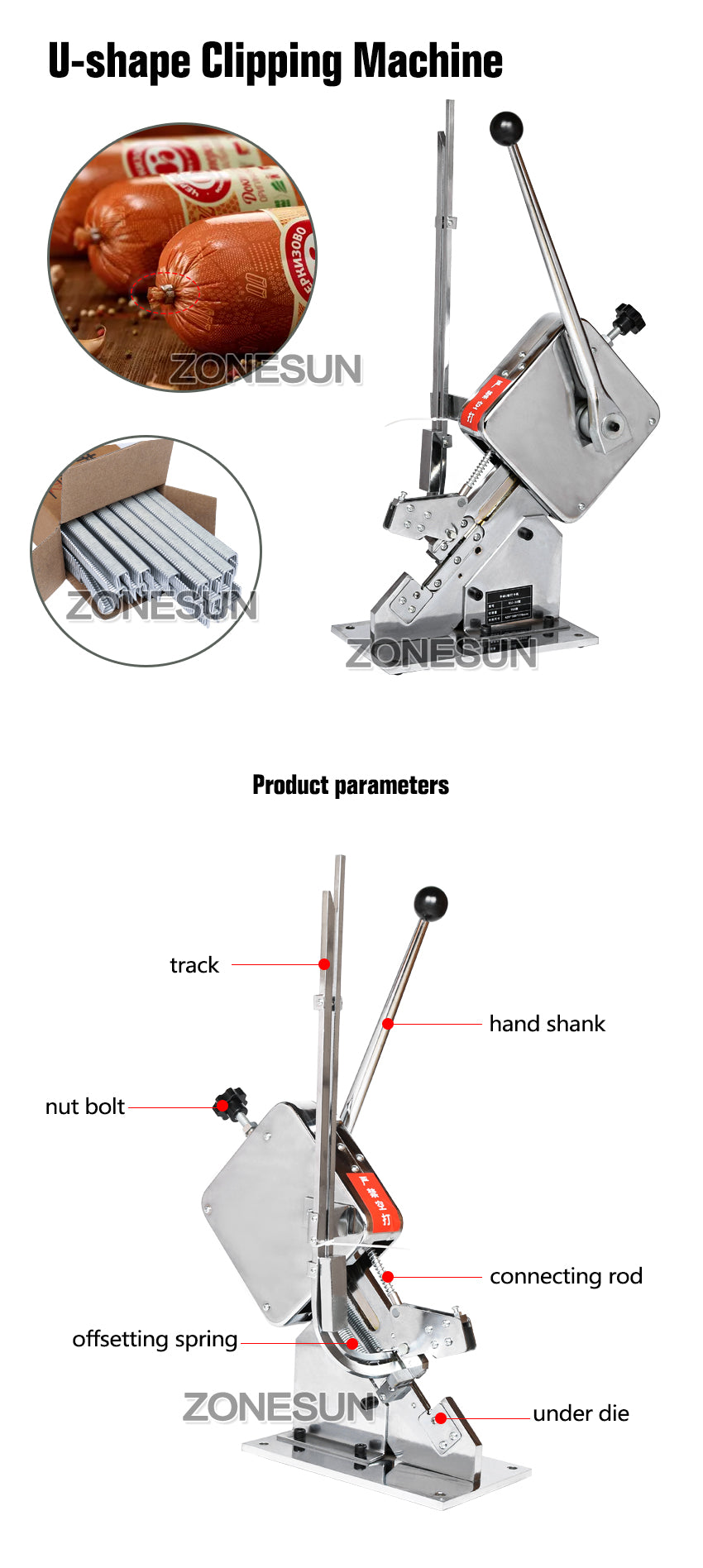 ZONESUN Manual U-shape Clipping Machine