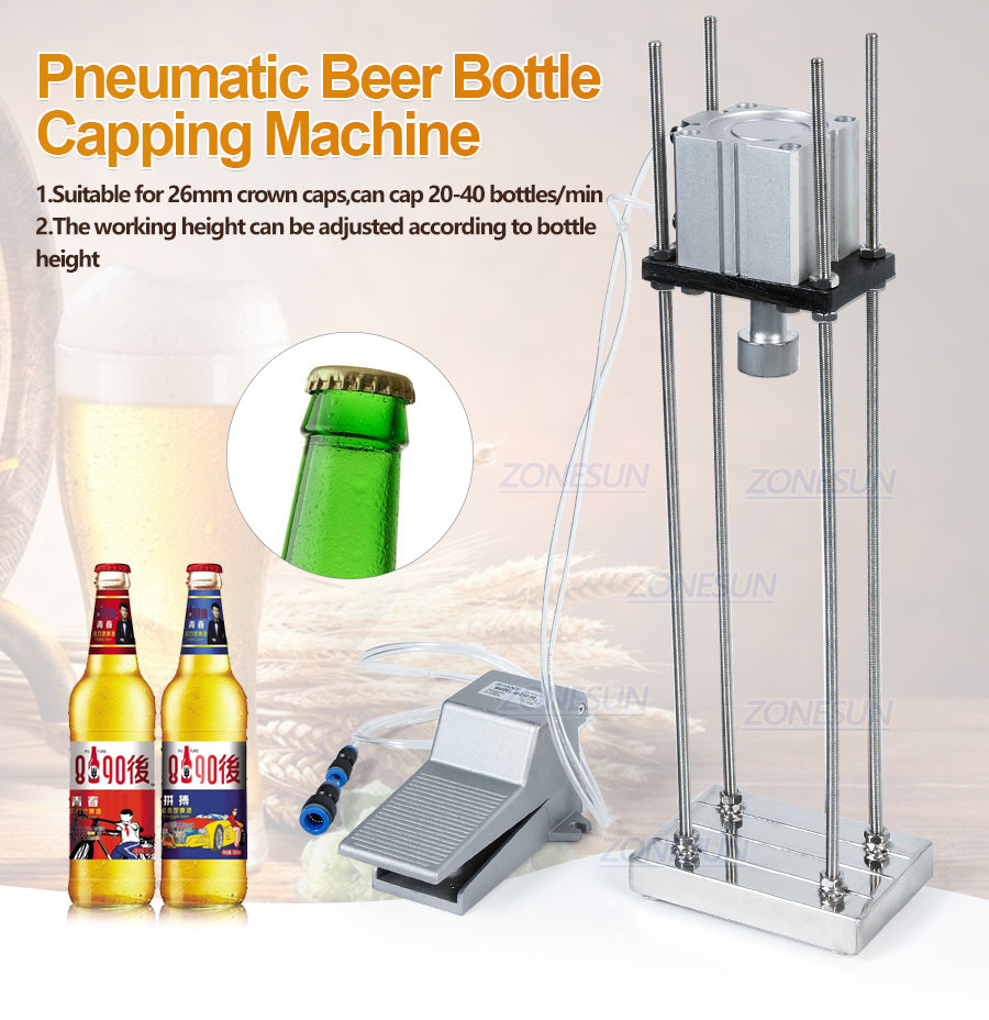 ZONESUN 26mm Pneumática Semiautomática Tampadora de Tampas de Cerveja 