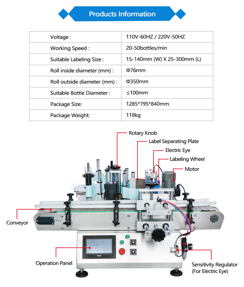 ZONESUN ZS-TB500 Double Side Round Bottle Positioning and Labeling Machine With Date Coder