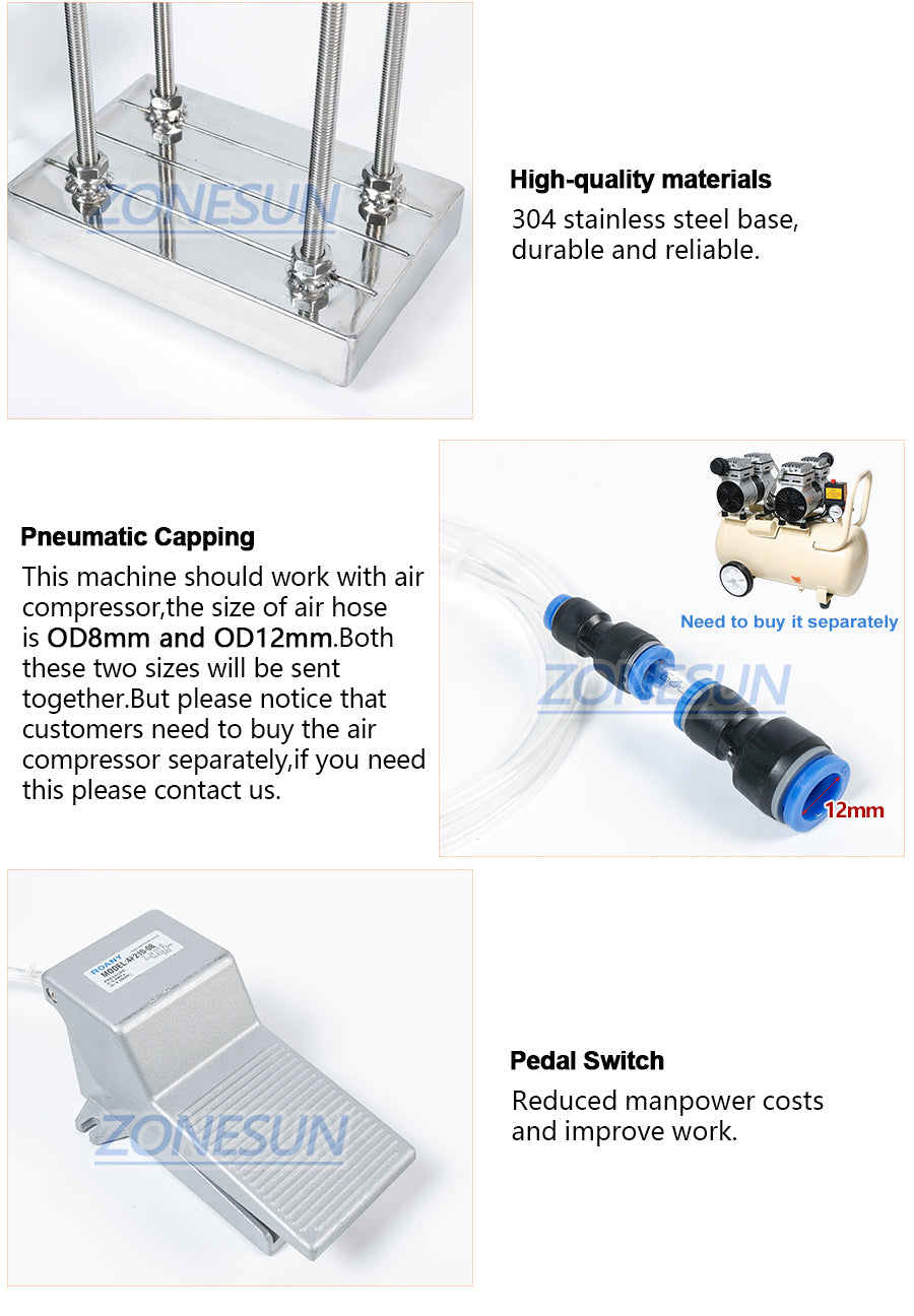 ZONESUN 26mm Pneumatic Semi Automatic Beer Lid Capping Machine