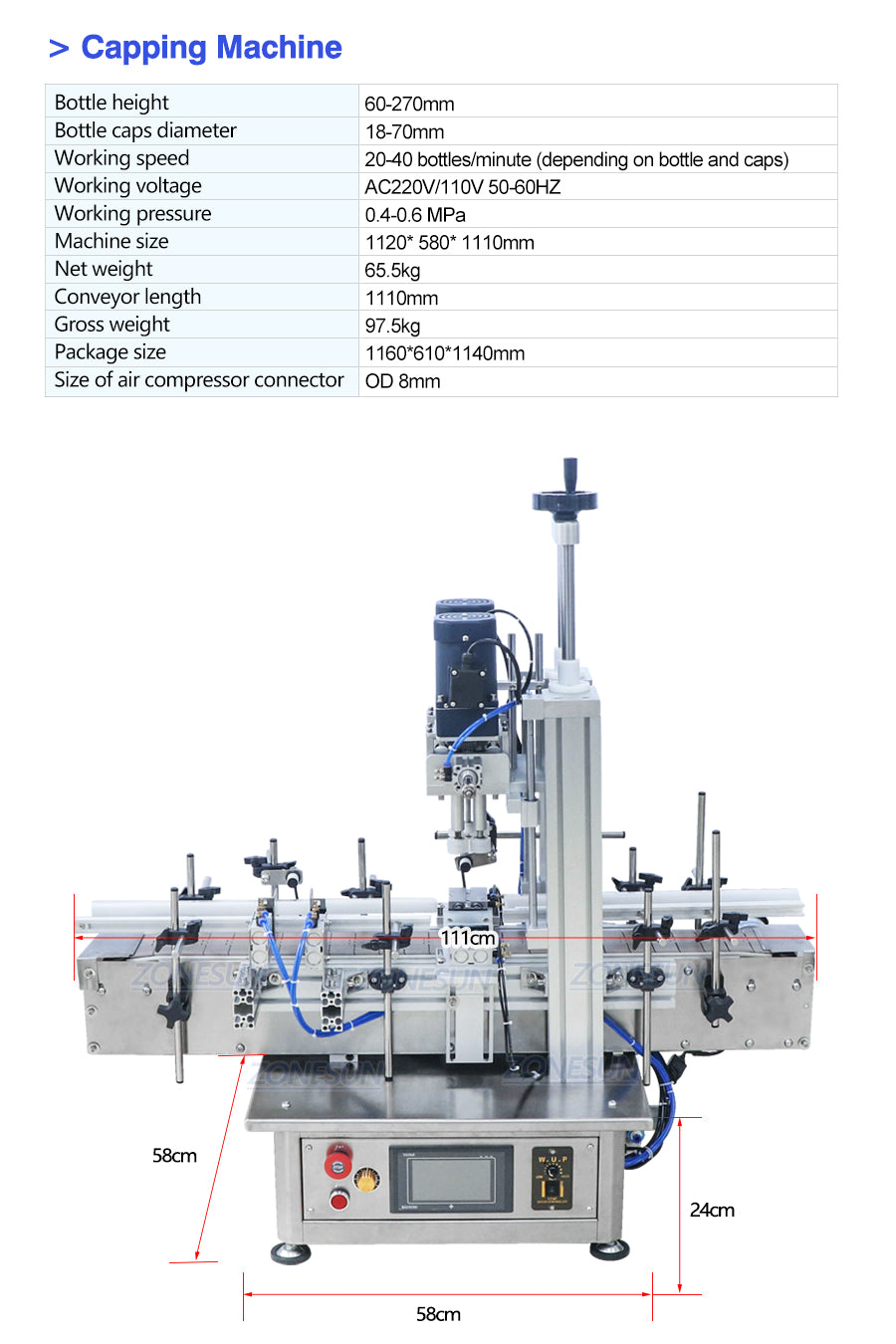 ZONESUN ZS-FAL180D Tabletop Liquid Filling Capping Double Sides Labeling Machine