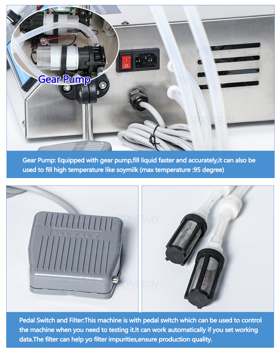 ZONESUN 3-3000ml Semi Automatic 2 Nozzles Gear Pump Liquid Filling Machine