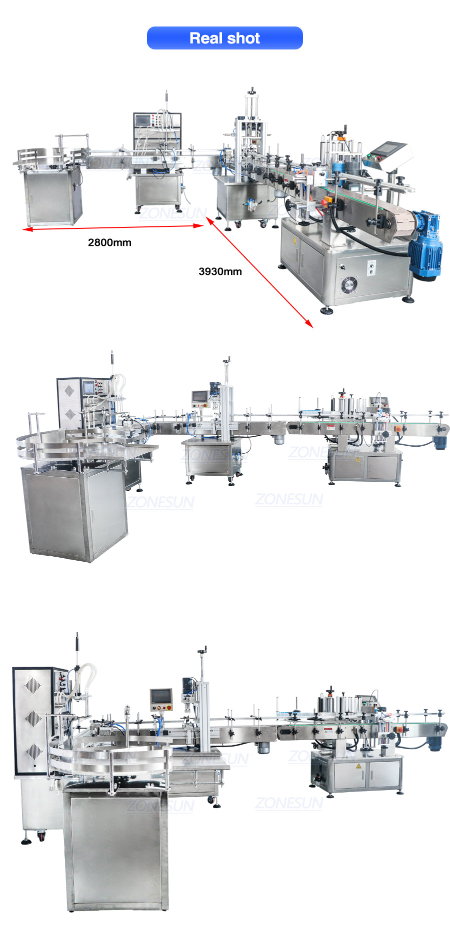 ZONESUN 4 Nozzles Liquid Filling Capping And Round Bottle Labeling  Production Line